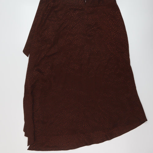 Miss Selfridge Womens Brown Animal Print Polyester A-Line Skirt Size 10 Zip