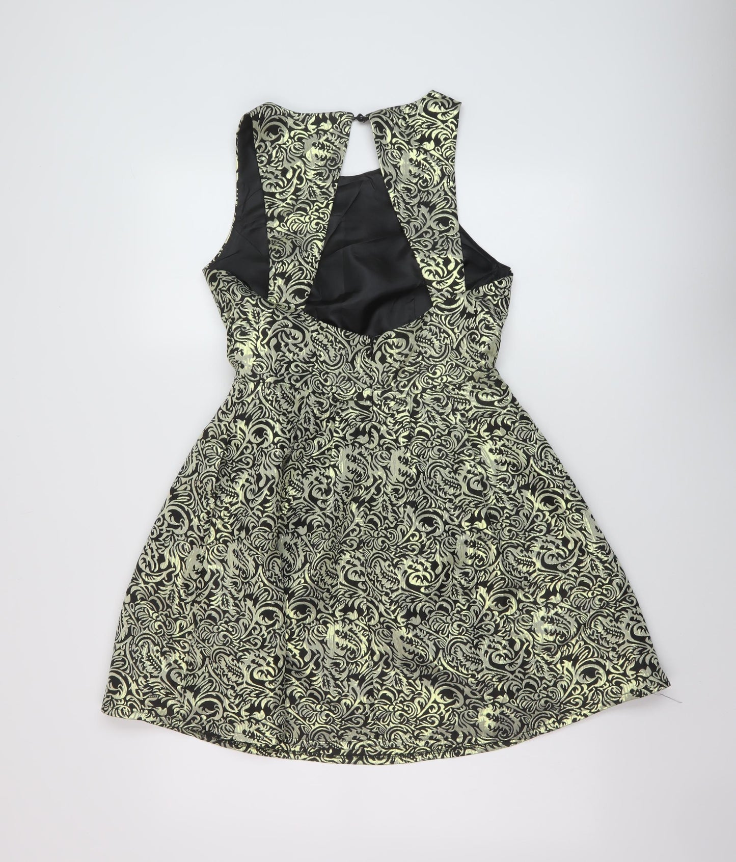 Missguided Womens Gold Geometric Polyester A-Line Size 12 Round Neck Button