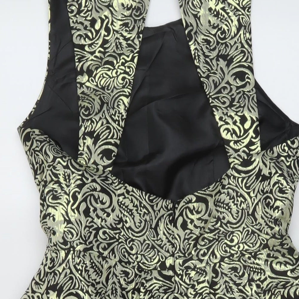 Missguided Womens Gold Geometric Polyester A-Line Size 12 Round Neck Button