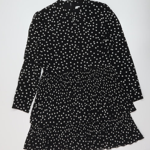 Warehouse Womens Beige Polka Dot Polyester A-Line Size 14 Mock Neck Zip