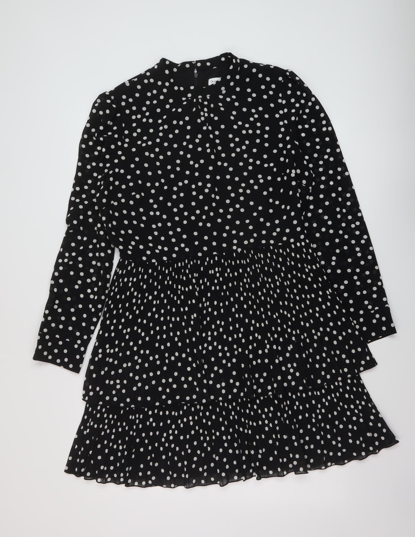 Warehouse Womens Beige Polka Dot Polyester A-Line Size 14 Mock Neck Zip