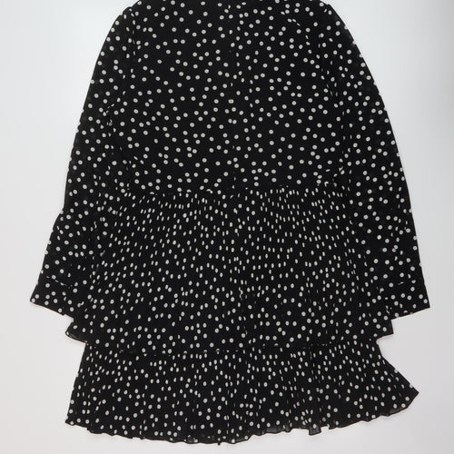 Warehouse Womens Beige Polka Dot Polyester A-Line Size 14 Mock Neck Zip