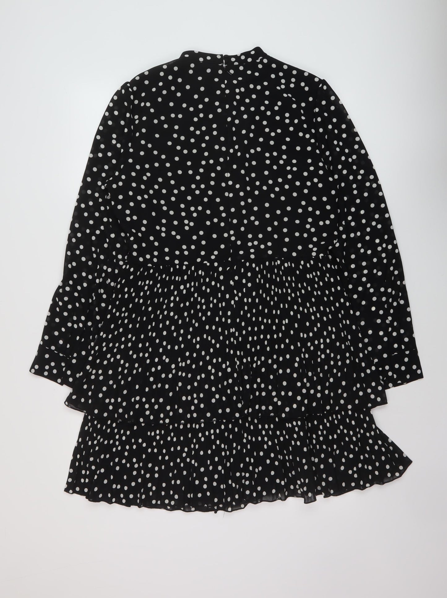 Warehouse Womens Beige Polka Dot Polyester A-Line Size 14 Mock Neck Zip