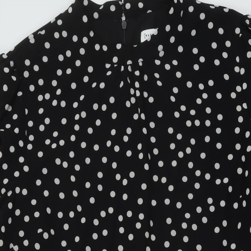 Warehouse Womens Beige Polka Dot Polyester A-Line Size 14 Mock Neck Zip