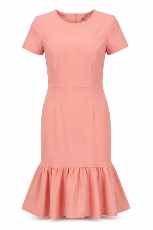Front view of ASOS women’s pink polyester mermaid, size UK 10, crew neck zip