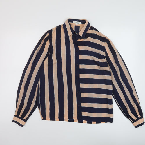 Planet Womens Blue Striped Polyester Basic Button-Up Size 8 Collared