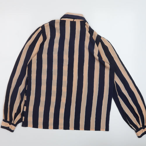 Planet Womens Blue Striped Polyester Basic Button-Up Size 8 Collared