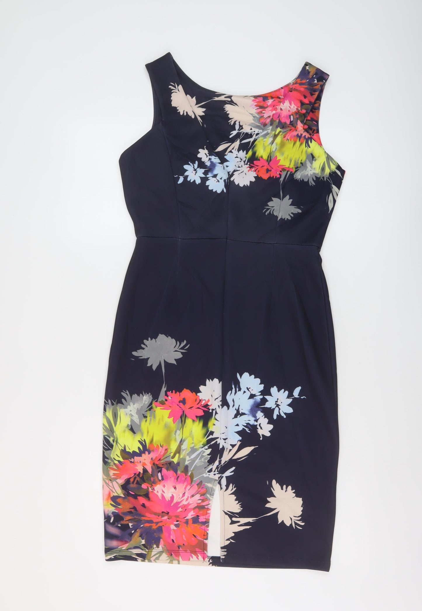 NEXT Womens Blue Floral Polyester Sheath Size 12 Round Neck Zip