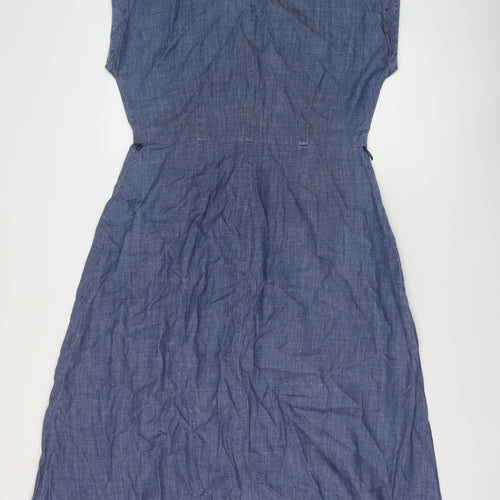 Oasis Womens Blue Cotton A-Line Size 14 V-Neck Button