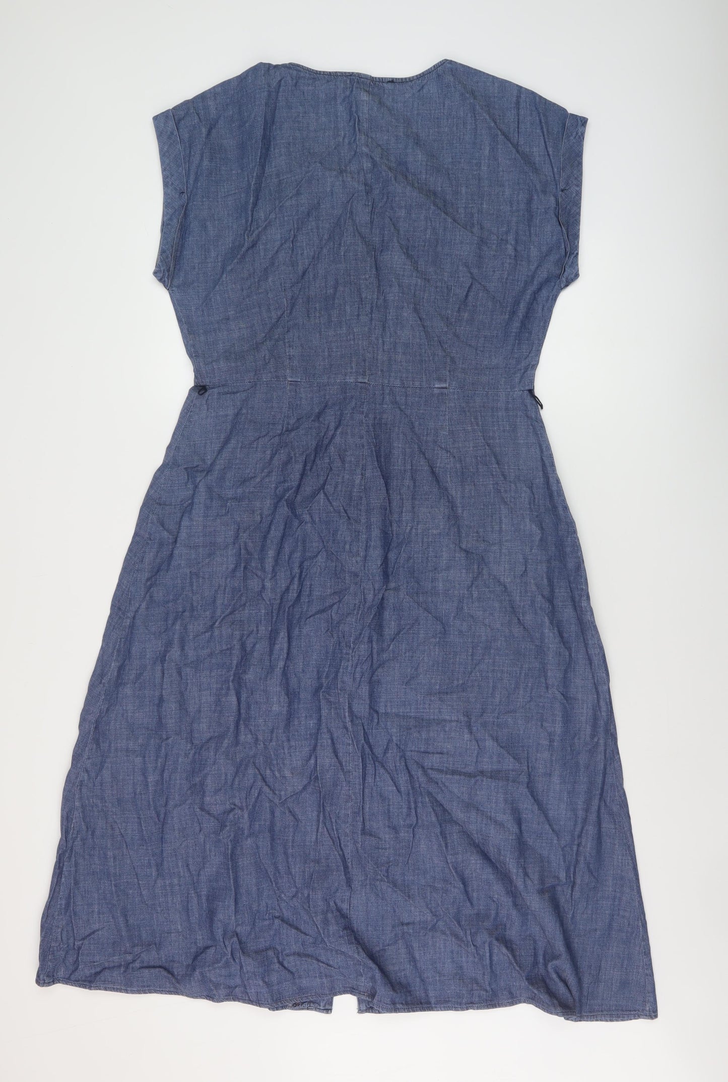Oasis Womens Blue Cotton A-Line Size 14 V-Neck Button