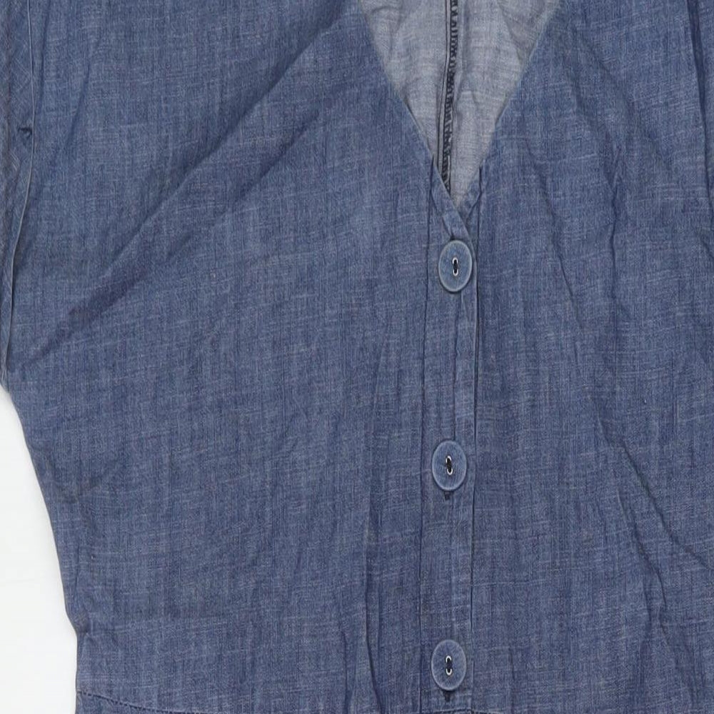 Oasis Womens Blue Cotton A-Line Size 14 V-Neck Button