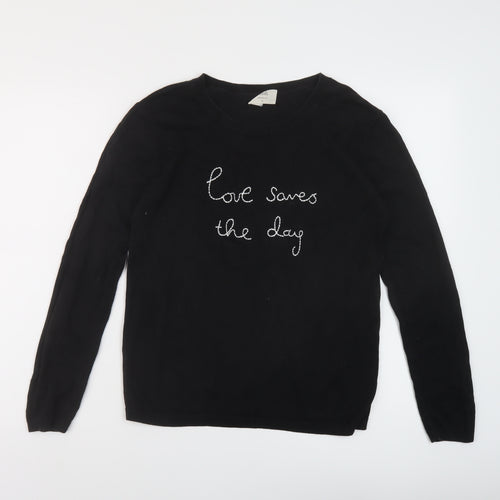 Hush Womens Black Crew Neck Cotton Pullover Jumper Size XS