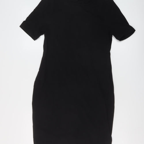 Dorothy Perkins Womens Black Cotton T-Shirt Dress Size 12 Crew Neck Pullover