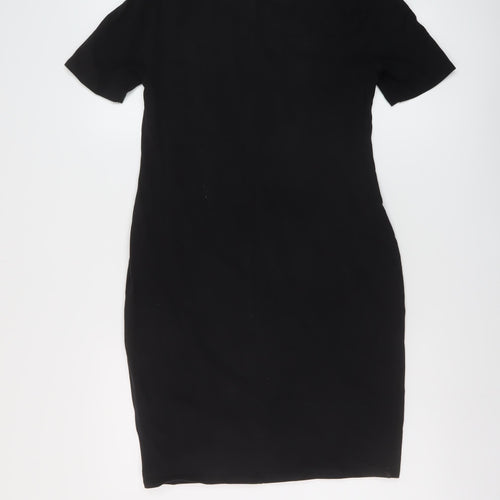 Dorothy Perkins Womens Black Cotton T-Shirt Dress Size 12 Crew Neck Pullover