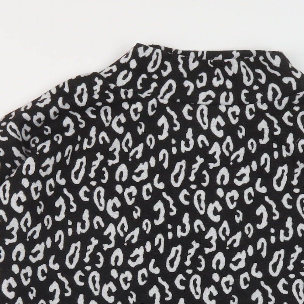 New Look Womens Black Mock Neck Animal Print Polyester Pullover Jumper Size M