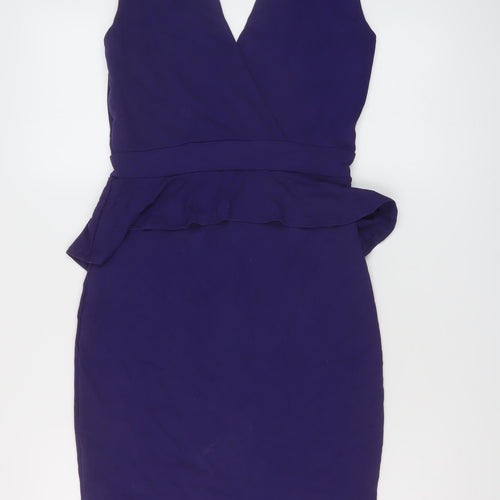 Warehouse Womens Purple Viscose Bodycon Size 12 V-Neck Pullover