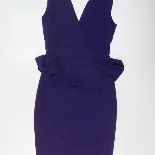Warehouse Womens Purple Viscose Bodycon Size 12 V-Neck Pullover