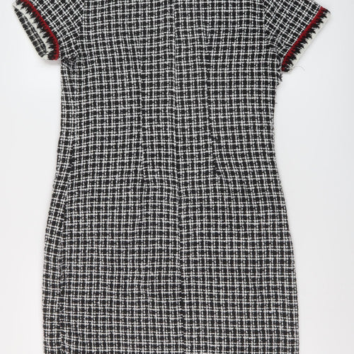 Dorothy Perkins Womens Black Geometric Cotton A-Line Size 12 Round Neck Zip
