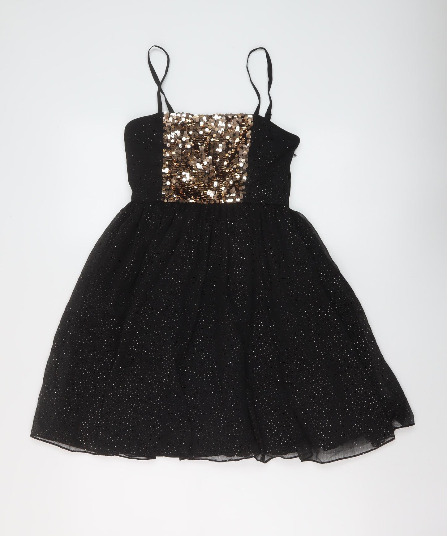 Monsoon Girls Black Polyester Skater Dress Size 11 Years Square Neck Zip
