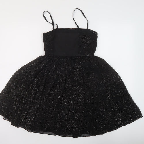 Monsoon Girls Black Polyester Skater Dress Size 11 Years Square Neck Zip