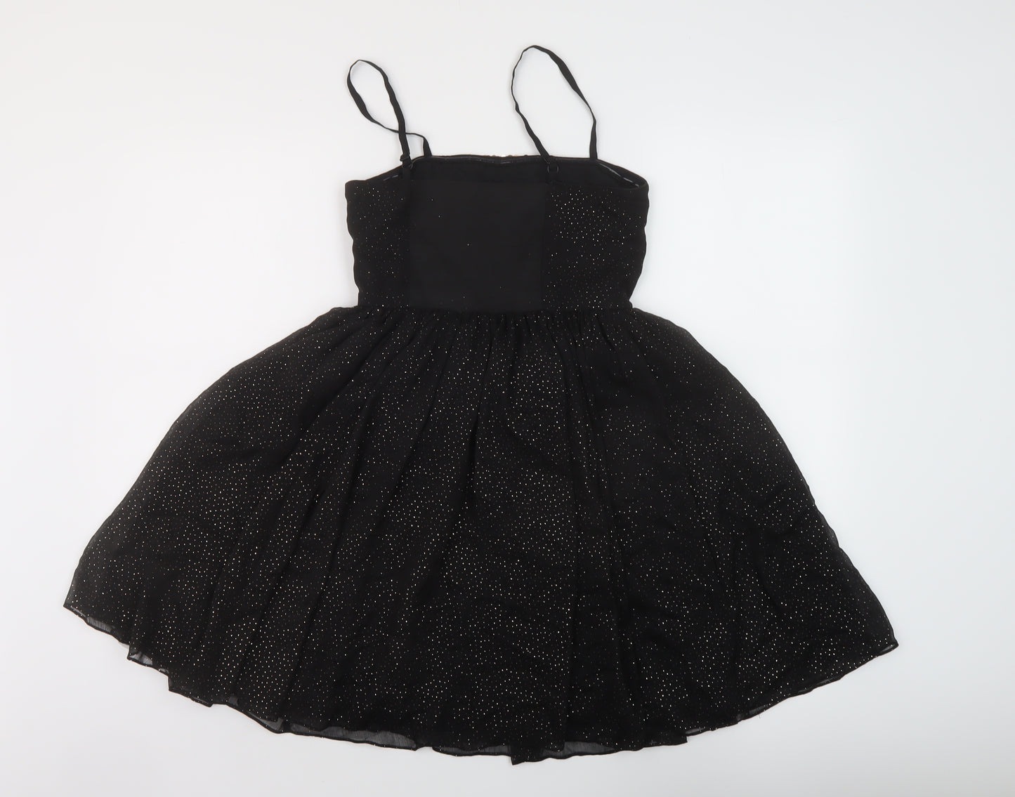 Monsoon Girls Black Polyester Skater Dress Size 11 Years Square Neck Zip