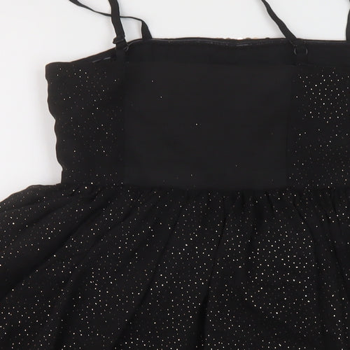Monsoon Girls Black Polyester Skater Dress Size 11 Years Square Neck Zip