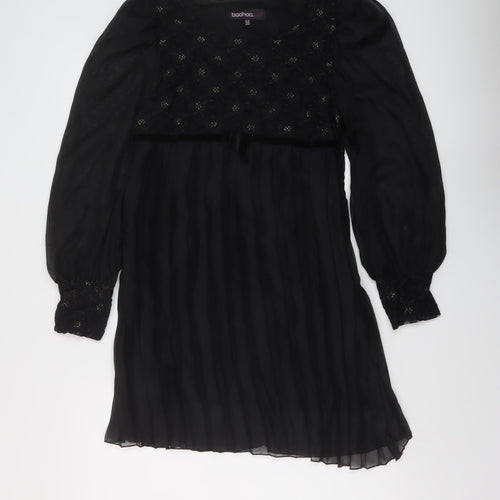 Boohoo Womens Black Polyester Mini Size 16 Square Neck Zip
