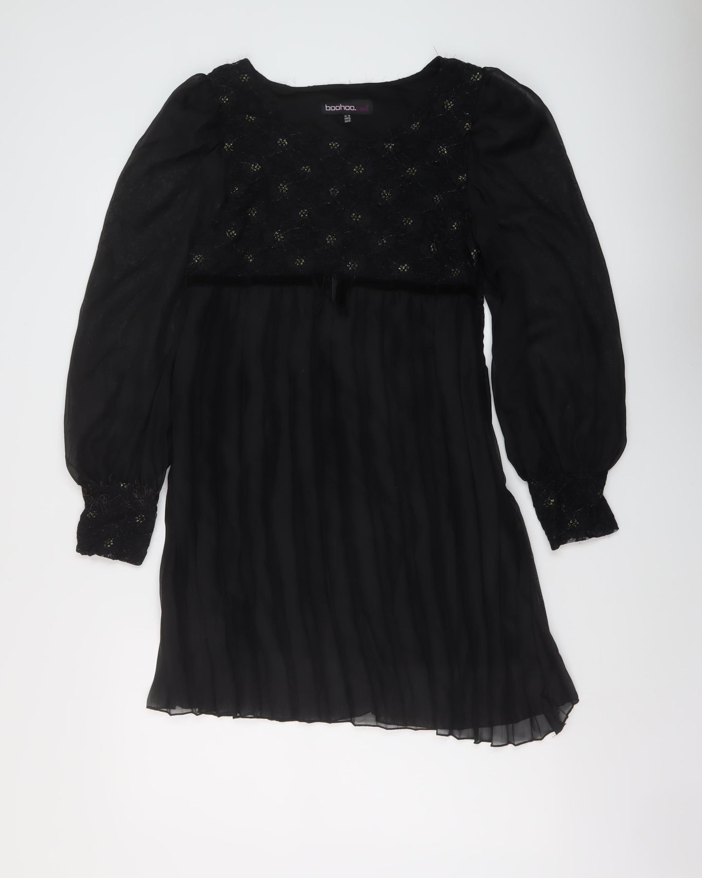 Boohoo Womens Black Polyester Mini Size 16 Square Neck Zip