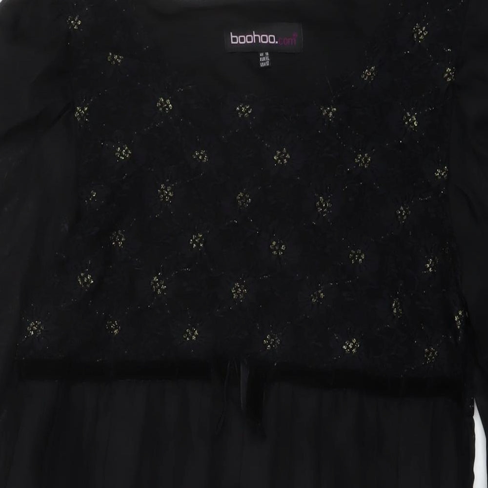 Boohoo Womens Black Polyester Mini Size 16 Square Neck Zip