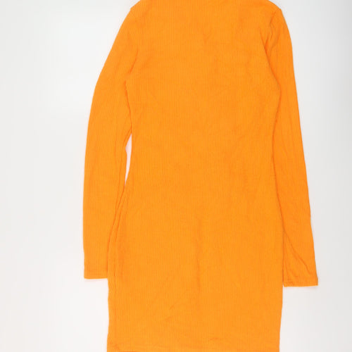 PRETTYLITTLETHING Womens Orange Polyester Bodycon Size 12 Collared Button