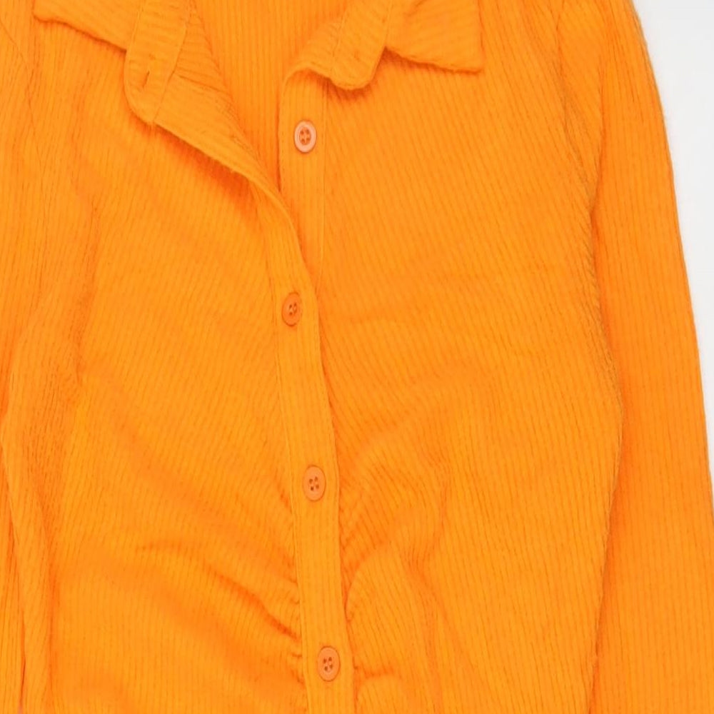 PRETTYLITTLETHING Womens Orange Polyester Bodycon Size 12 Collared Button