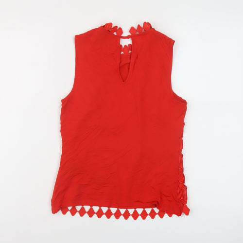 Principles Womens Red Polyester Basic T-Shirt Size 6 Mock Neck