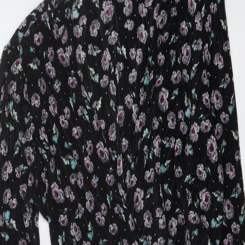 Topshop Womens Black Floral Polyester Wrap Dress Size 10 V-Neck Tie