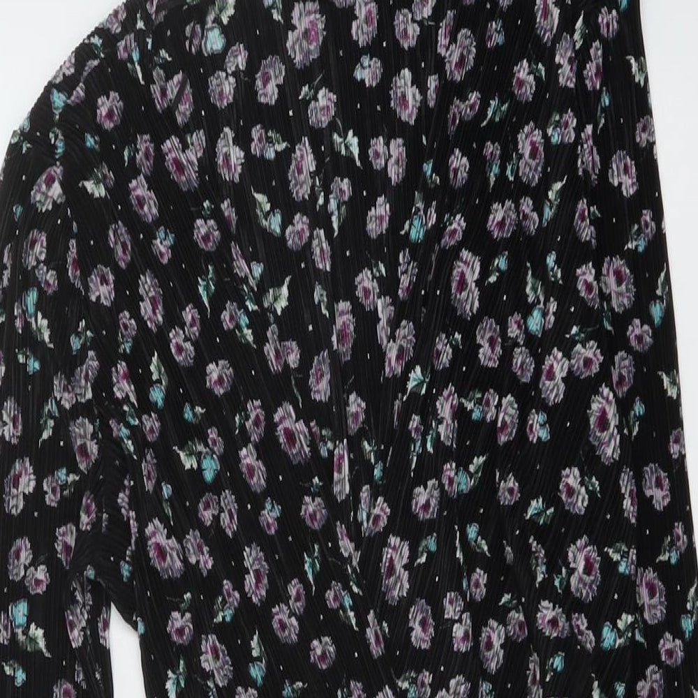 Topshop Womens Black Floral Polyester Wrap Dress Size 10 V-Neck Tie