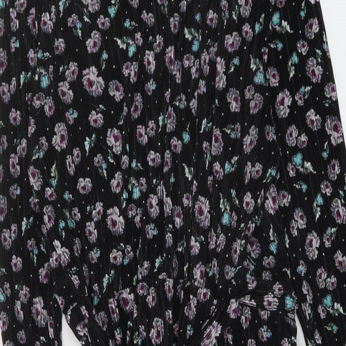 Topshop Womens Black Floral Polyester Wrap Dress Size 10 V-Neck Tie