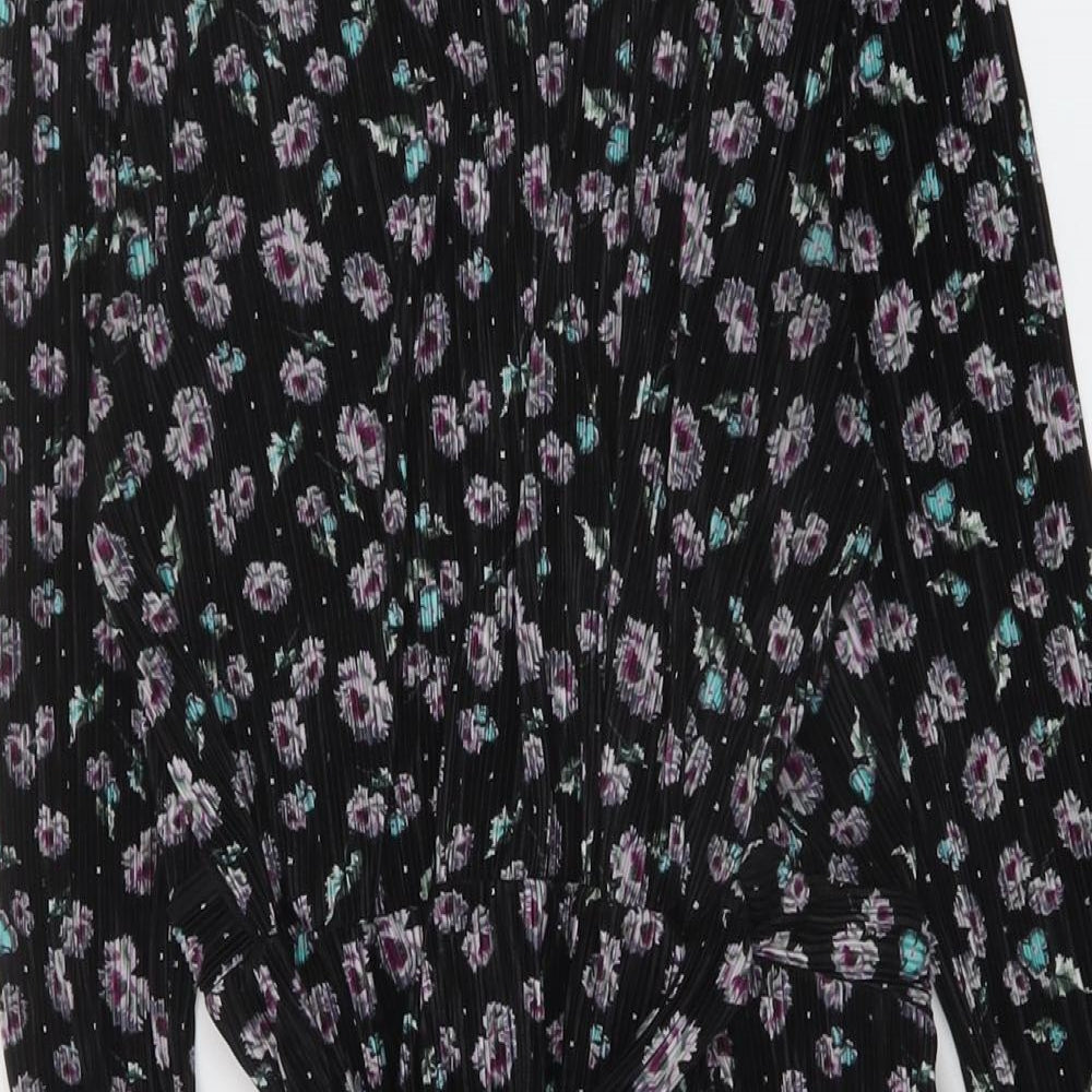 Topshop Womens Black Floral Polyester Wrap Dress Size 10 V-Neck Tie