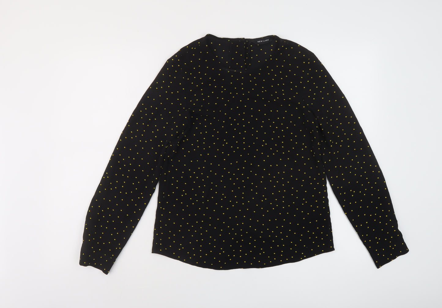 New Look Womens Black Polka Dot Polyester Basic Blouse Size 14 Round Neck