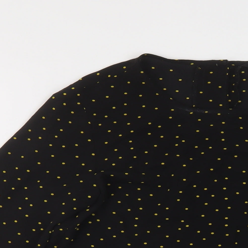 New Look Womens Black Polka Dot Polyester Basic Blouse Size 14 Round Neck