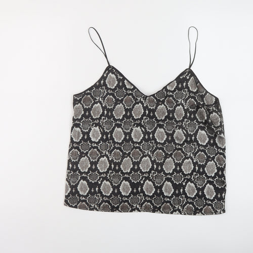 Topshop Womens Black Animal Print Polyester Camisole Tank Size 10 V-Neck