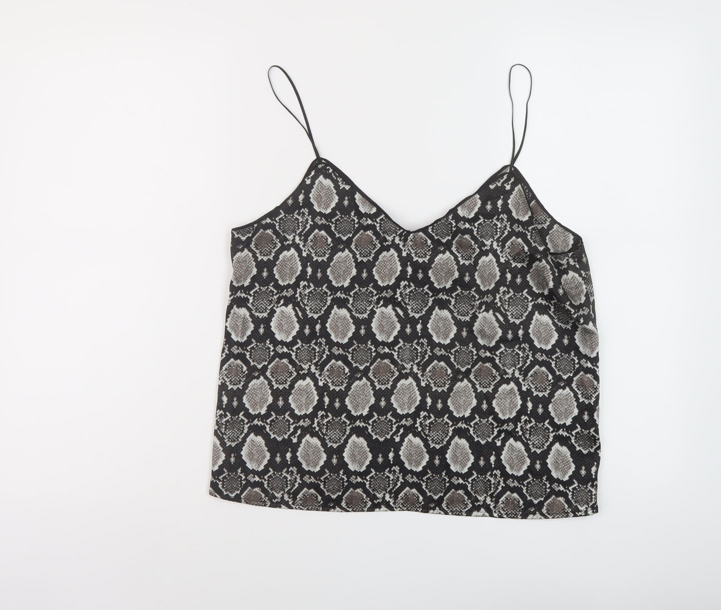 Topshop Womens Black Animal Print Polyester Camisole Tank Size 10 V-Neck