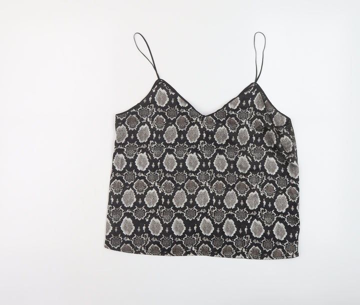 Topshop Womens Black Animal Print Polyester Camisole Tank Size 10 V-Neck