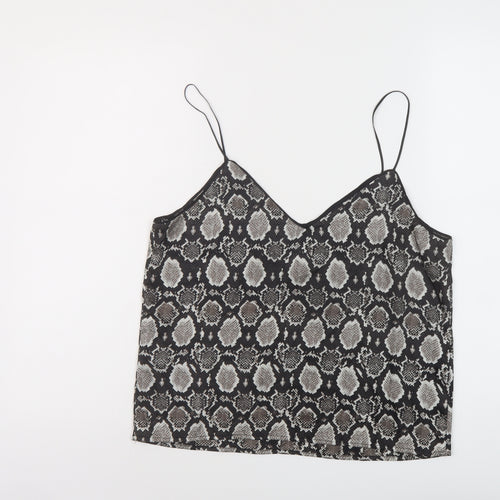 Topshop Womens Black Animal Print Polyester Camisole Tank Size 10 V-Neck