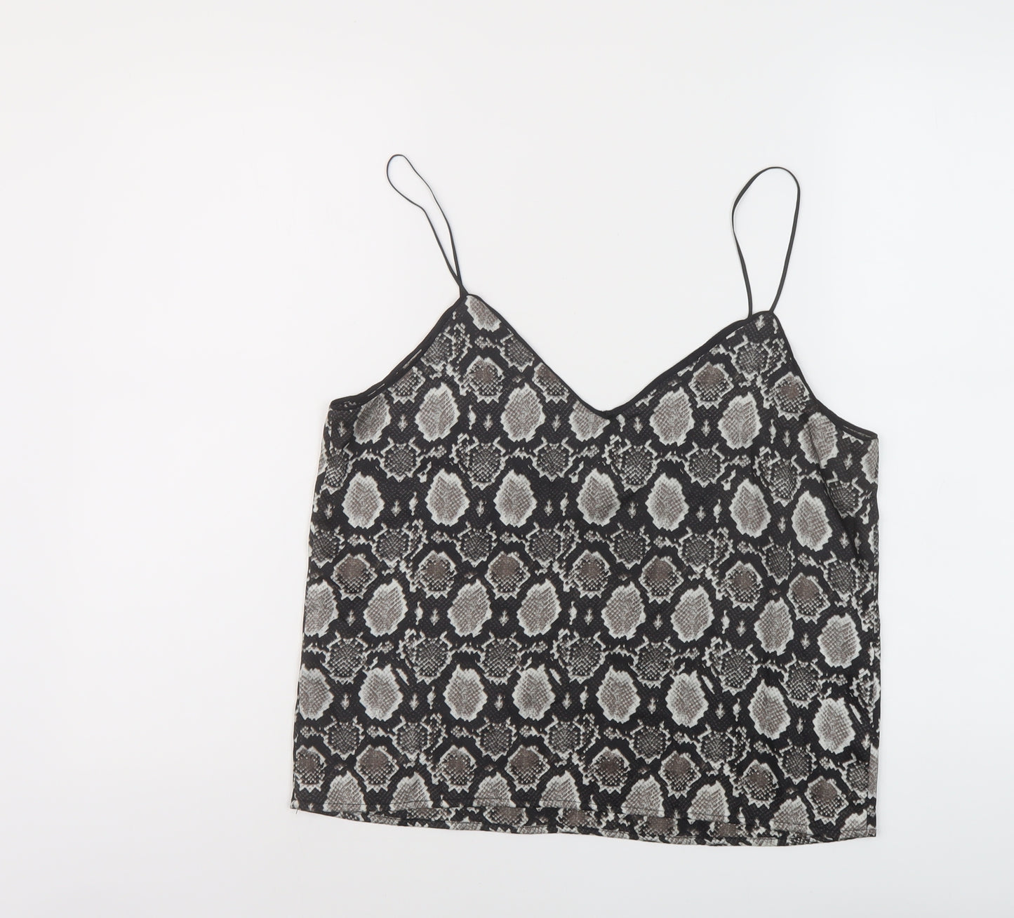 Topshop Womens Black Animal Print Polyester Camisole Tank Size 10 V-Neck