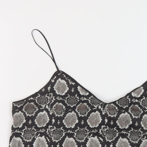 Topshop Womens Black Animal Print Polyester Camisole Tank Size 10 V-Neck