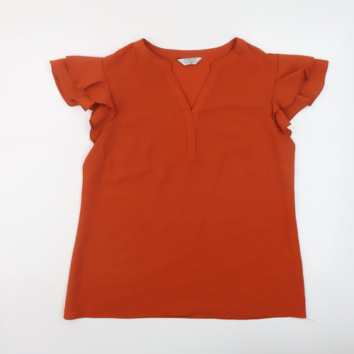 Classic Womens Brown Polyester Basic Blouse Size 14 V-Neck