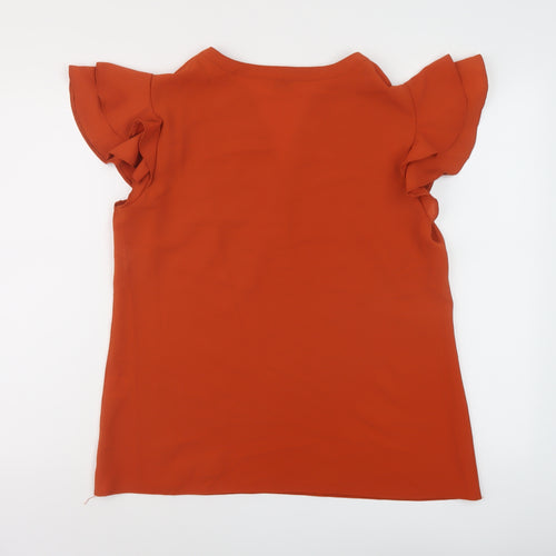 Classic Womens Brown Polyester Basic Blouse Size 14 V-Neck