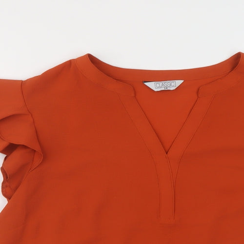 Classic Womens Brown Polyester Basic Blouse Size 14 V-Neck