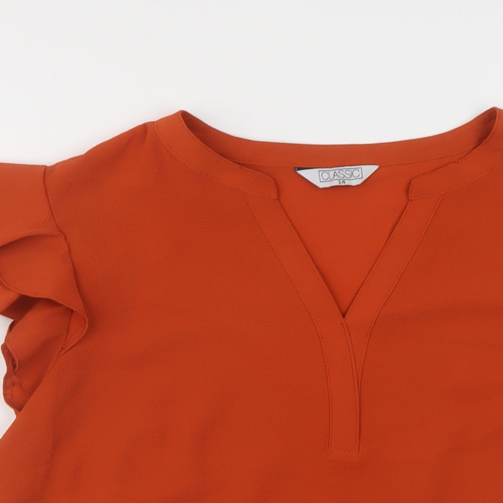 Classic Womens Brown Polyester Basic Blouse Size 14 V-Neck