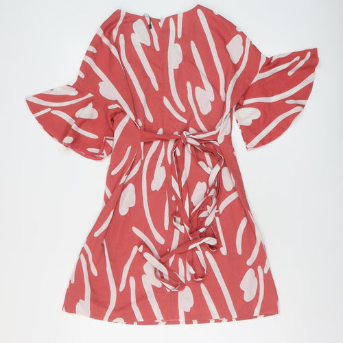 Boohoo Womens Pink Geometric Polyester A-Line Size 8 Round Neck Zip