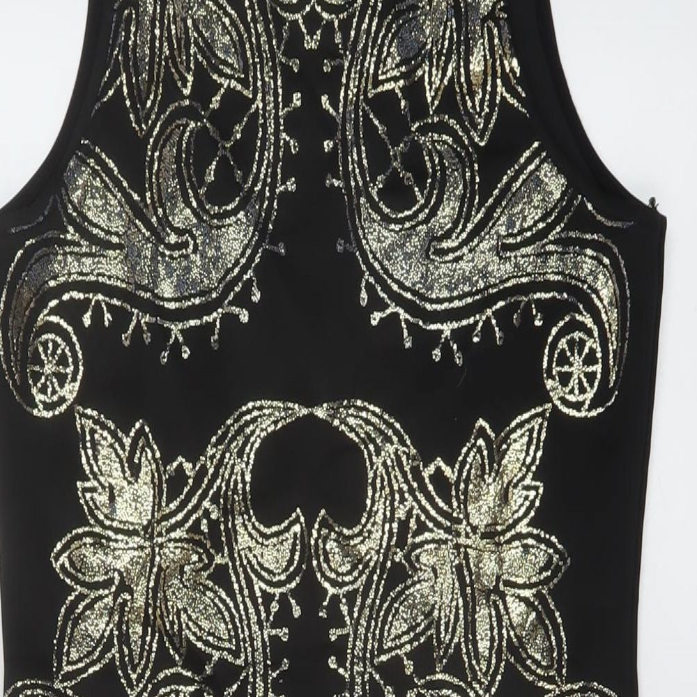 Sweewe Womens Black Geometric Polyester Mini Size M Round Neck Pullover